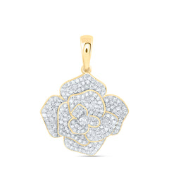 10k Gold 3/4 CTW-Natural Diamond Fashion Flower Pendant