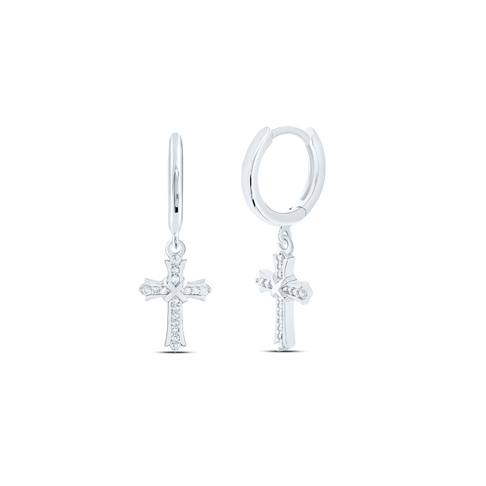 Sterling Silver 1/10 CTW-Natural Diamond Cross Dangling Earring