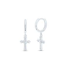 Sterling Silver 1/10 CTW-Natural Diamond Cross Dangling Earring