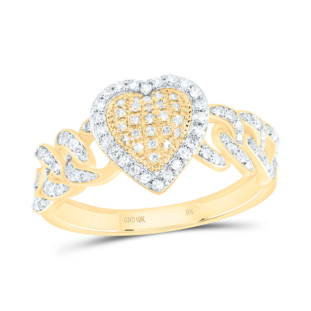 10k Gold 1/3 CTW-Natural Diamond Fashion Cuban Heart Ring