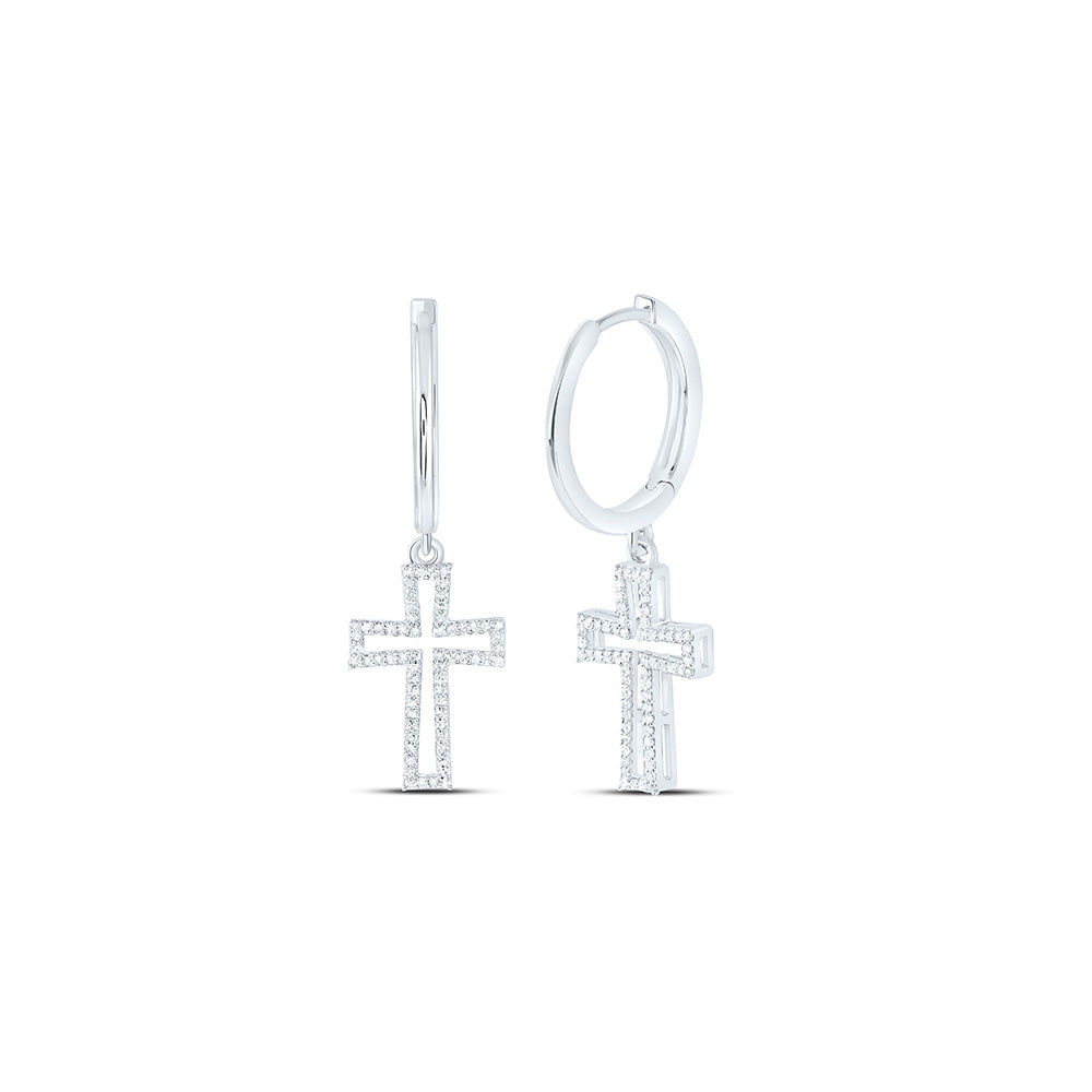 10k Gold 3/8 CTW-Natural Diamond Cross Dangling Earring