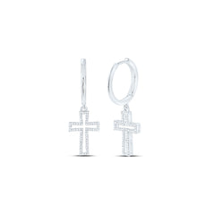 10k Gold 3/8 CTW-Natural Diamond Cross Dangling Earring