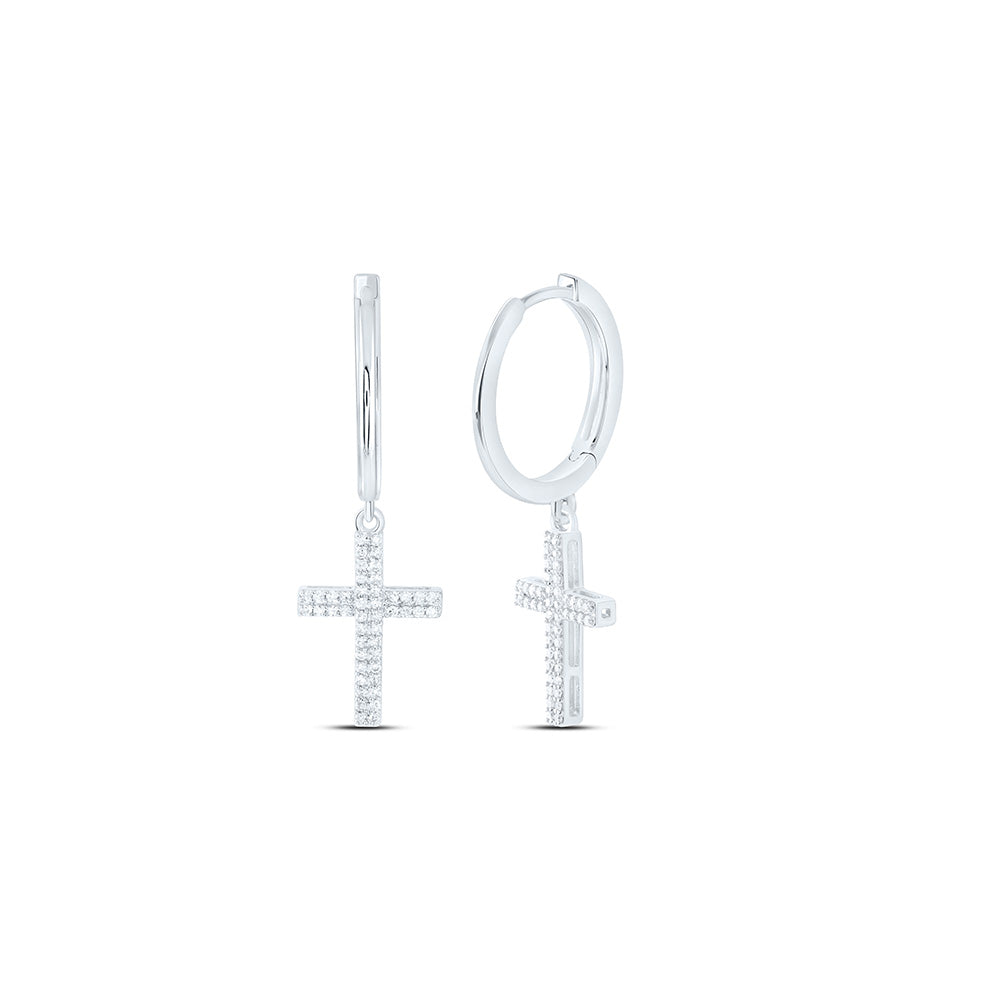10k Gold 1/3 CTW-Natural Diamond Cross Dangling Earring