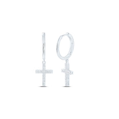 10k Gold 1/3 CTW-Natural Diamond Cross Dangling Earring