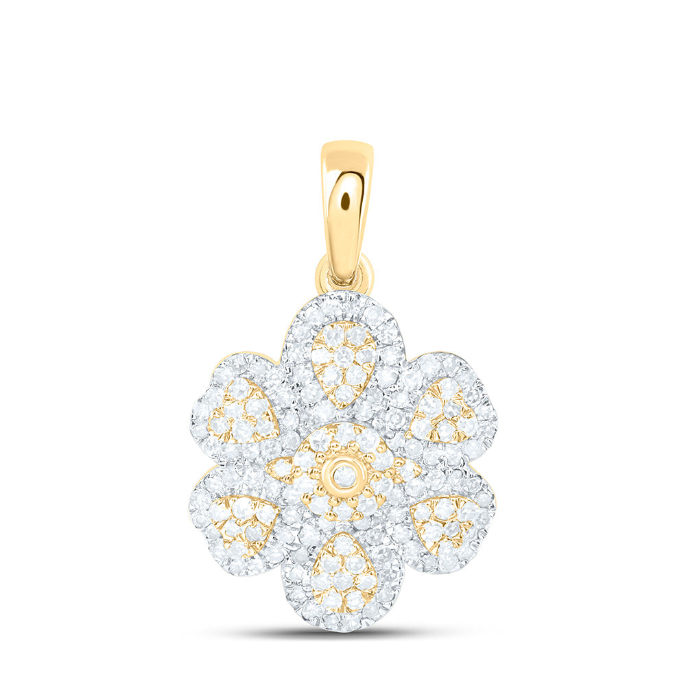 10k Gold 3/8 CTW-Natural Diamond Fashion Heart Pear Flower Pendant