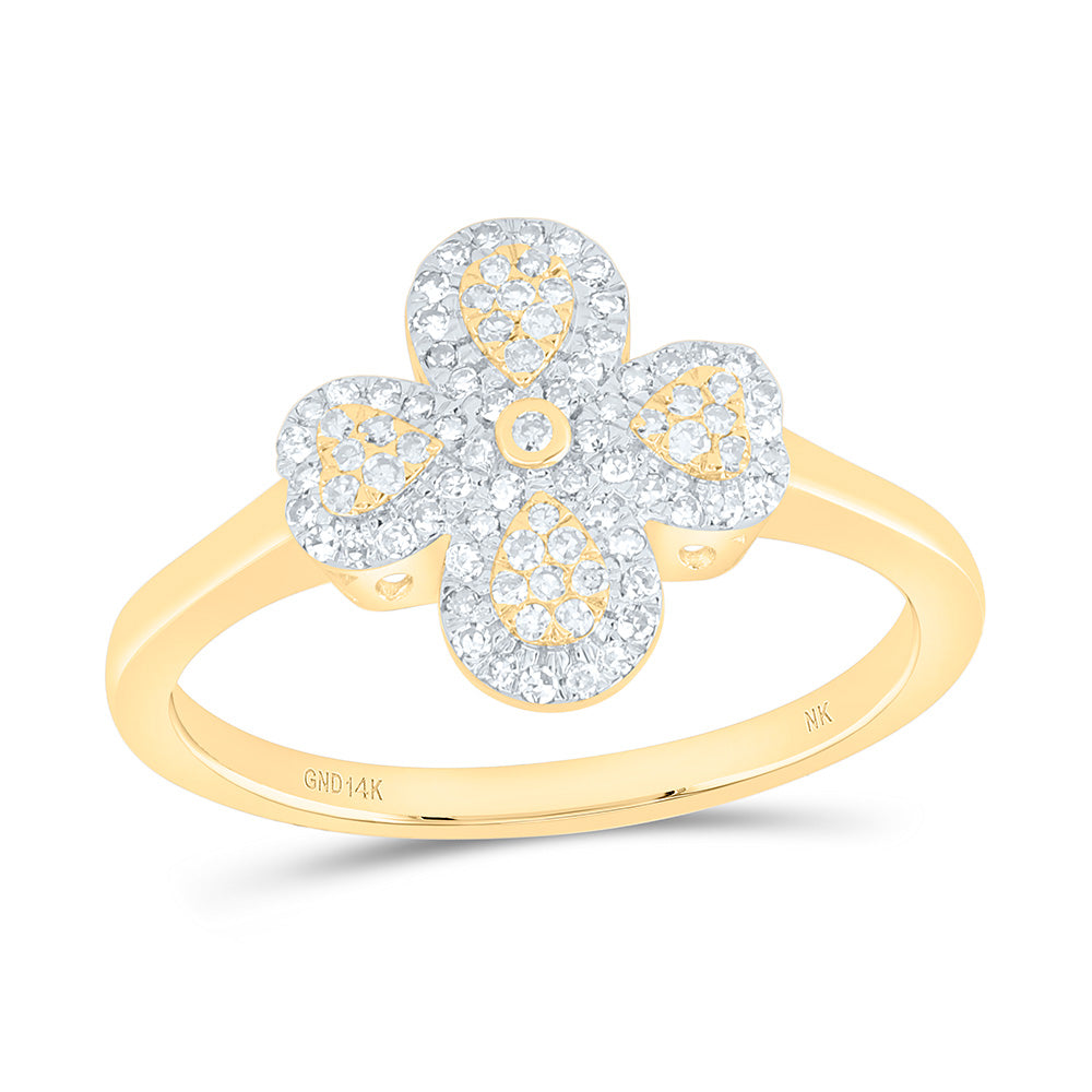 14k Gold 1/4 CTW-Natural Diamond Fashion Heart Pear Flower Ring