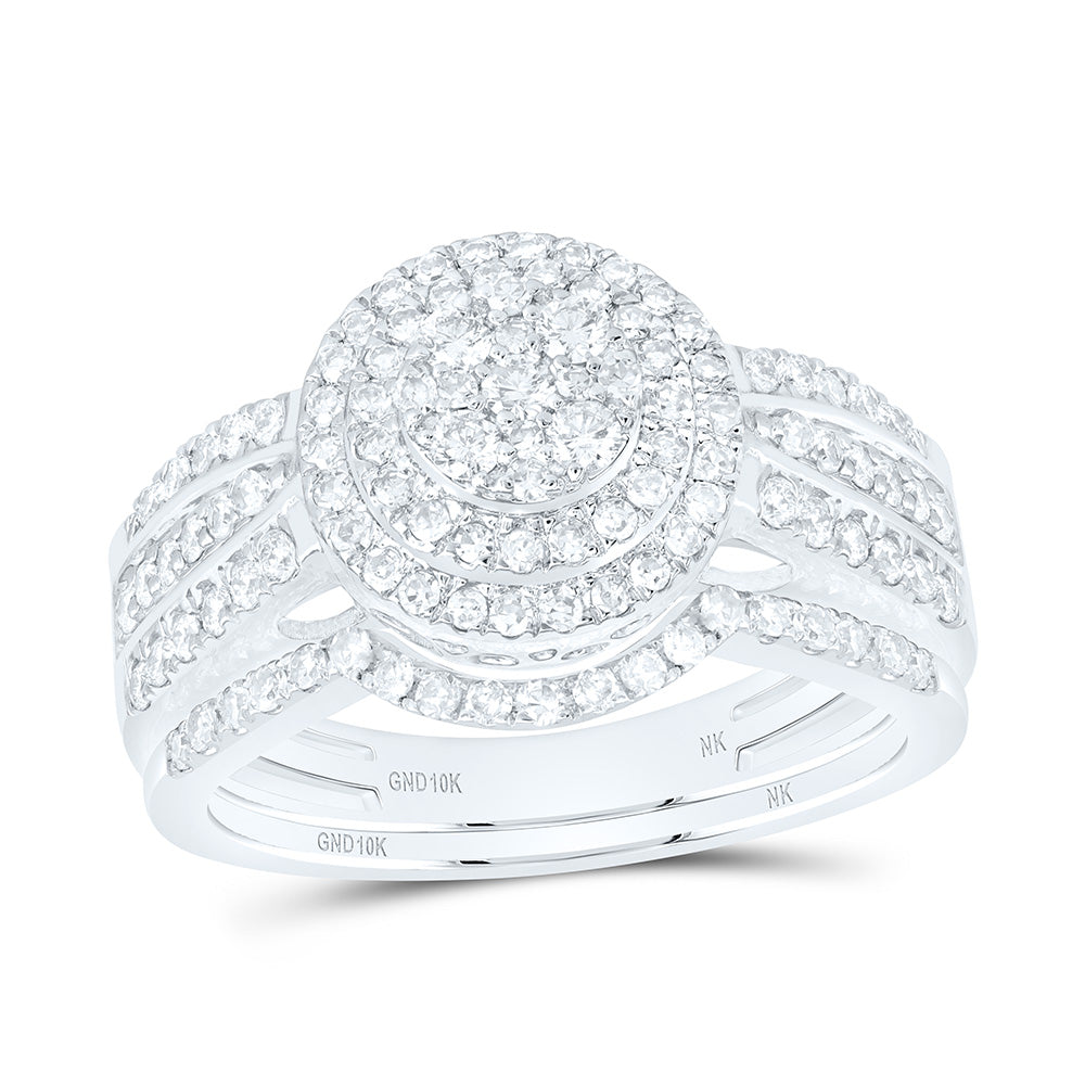 10k Gold 7/8 CTW-Natural Diamond Round Double Halo Bridal Set