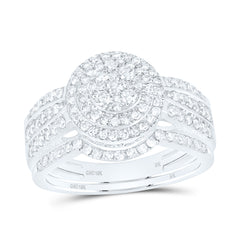 10k Gold 7/8 CTW-Natural Diamond Round Double Halo Bridal Set