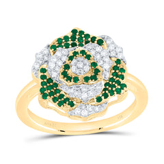 14k Gold 1/4 CTW-Natural Diamond 1/3 Ct-Rd-Em Natural Gemstone Flower Ring