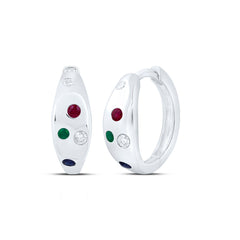 14k Gold 1/20 CTW-Natural Diamond 1/12 Ct-Rd-Ru, 1/12 Ct-Rd-Bs, 1/20 Ct-Rd-Em, Natural Gemstone Hoop Earring