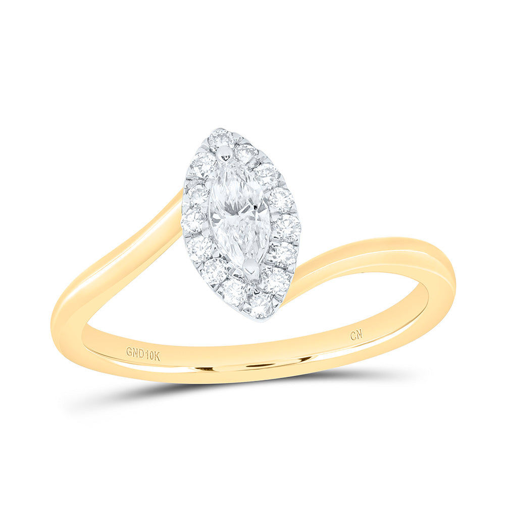 10k Gold 1/3 CTW-Natural Diamond 1/5 Ct-Cmq Fashion Marquise Promise Ring