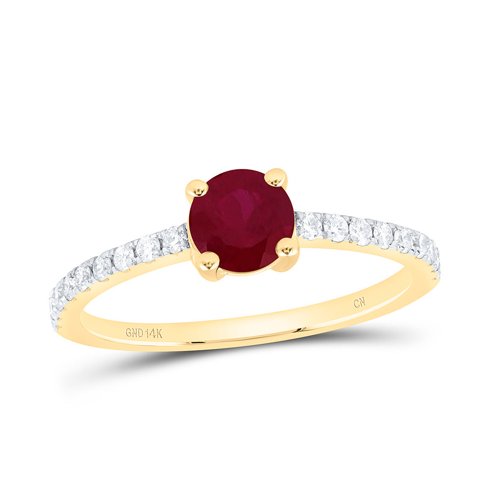 14k Gold 1/5 CTW-Natural Diamond 5MM Rd-Ru Natural Gemstone Round Ring