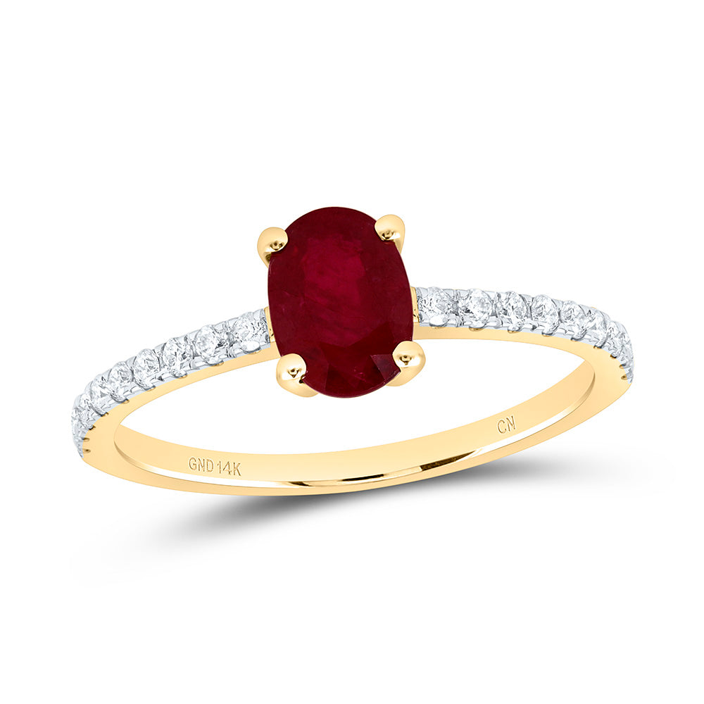 14k Gold 1/5 CTW-Natural Diamond 7X5MM Ov-Ru Natural Gemstone Oval Ring