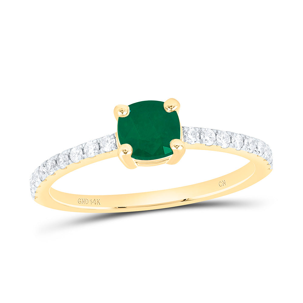 14k Gold 1/5 CTW-Natural Diamond 4.9MM Cu-Em Natural Gemstone Cushion Ring