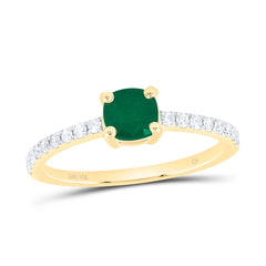 14k Gold 1/5 CTW-Natural Diamond 4.9MM Cu-Em Natural Gemstone Cushion Ring