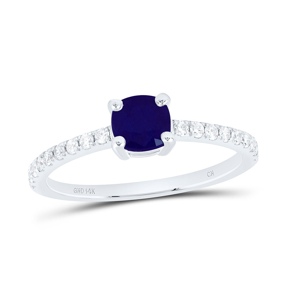 14k Gold 1/5 CTW-Natural Diamond 4.9MM Cu-Bs Natural Gemstone Cushion Ring