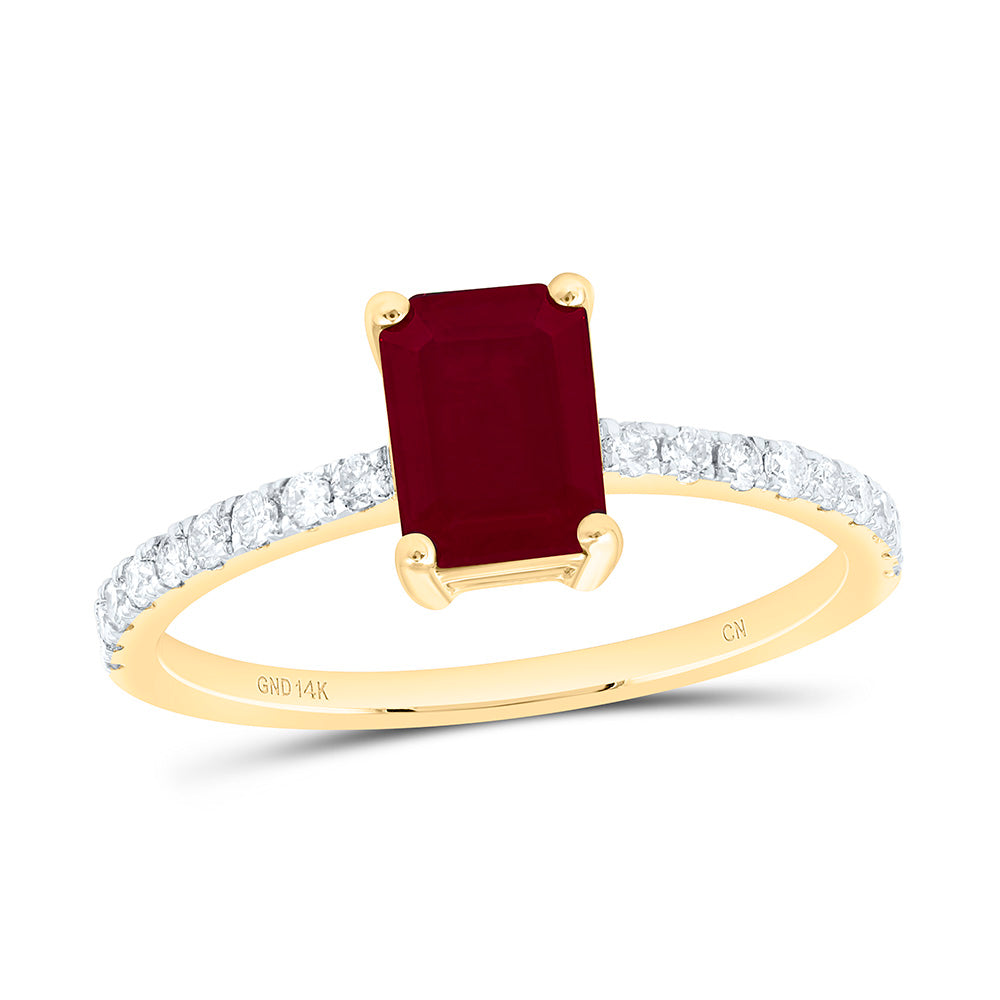 14k Gold 1/5 CTW-Natural Diamond 7X5MM Em-Ru Natural Gemstone Emerald Ring