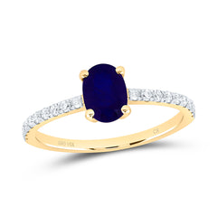 14k Gold 1/5 CTW-Natural Diamond 7X5MM Ov-Bs Natural Gemstone Oval Ring