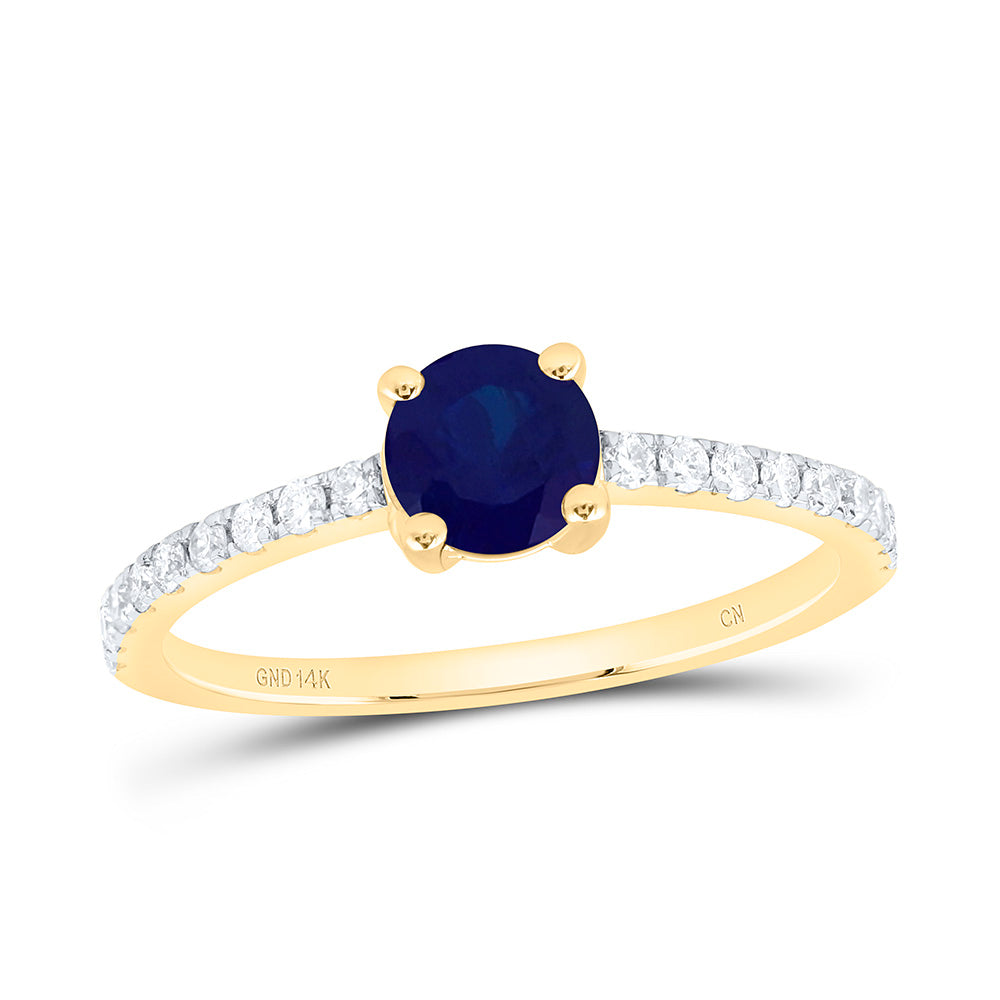 14k Gold 1/5 CTW-Natural Diamond 5MM Rd-Bs Natural Gemstone Round Ring