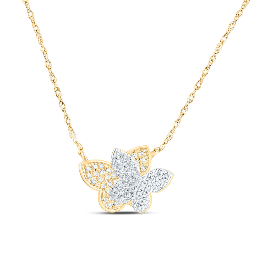 10k Gold 1/6 CTW-Natural Diamond Fashion Butterfly Necklace (17 Inch )