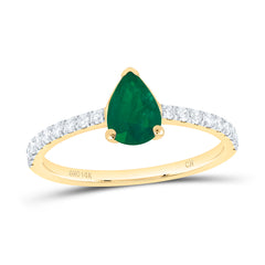 14k Gold 1/5 CTW-Natural Diamond 7X5MM Ps-Em Natural Gemstone Pear Ring