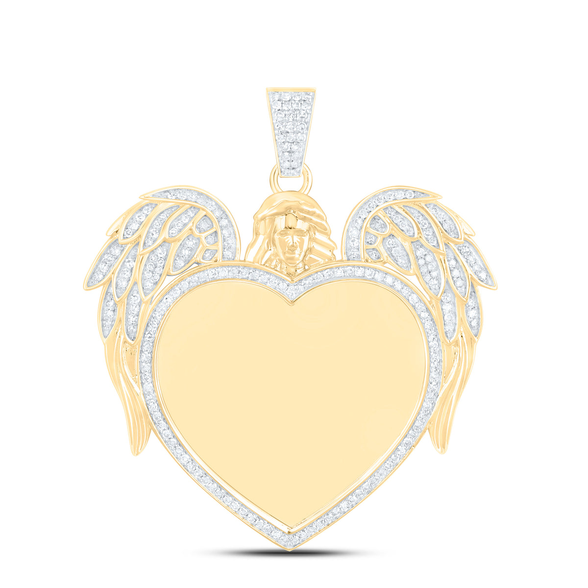 10k Gold 3/4 CTW-Natural Diamond Fashion Angle Wing Heart Memory Pendant