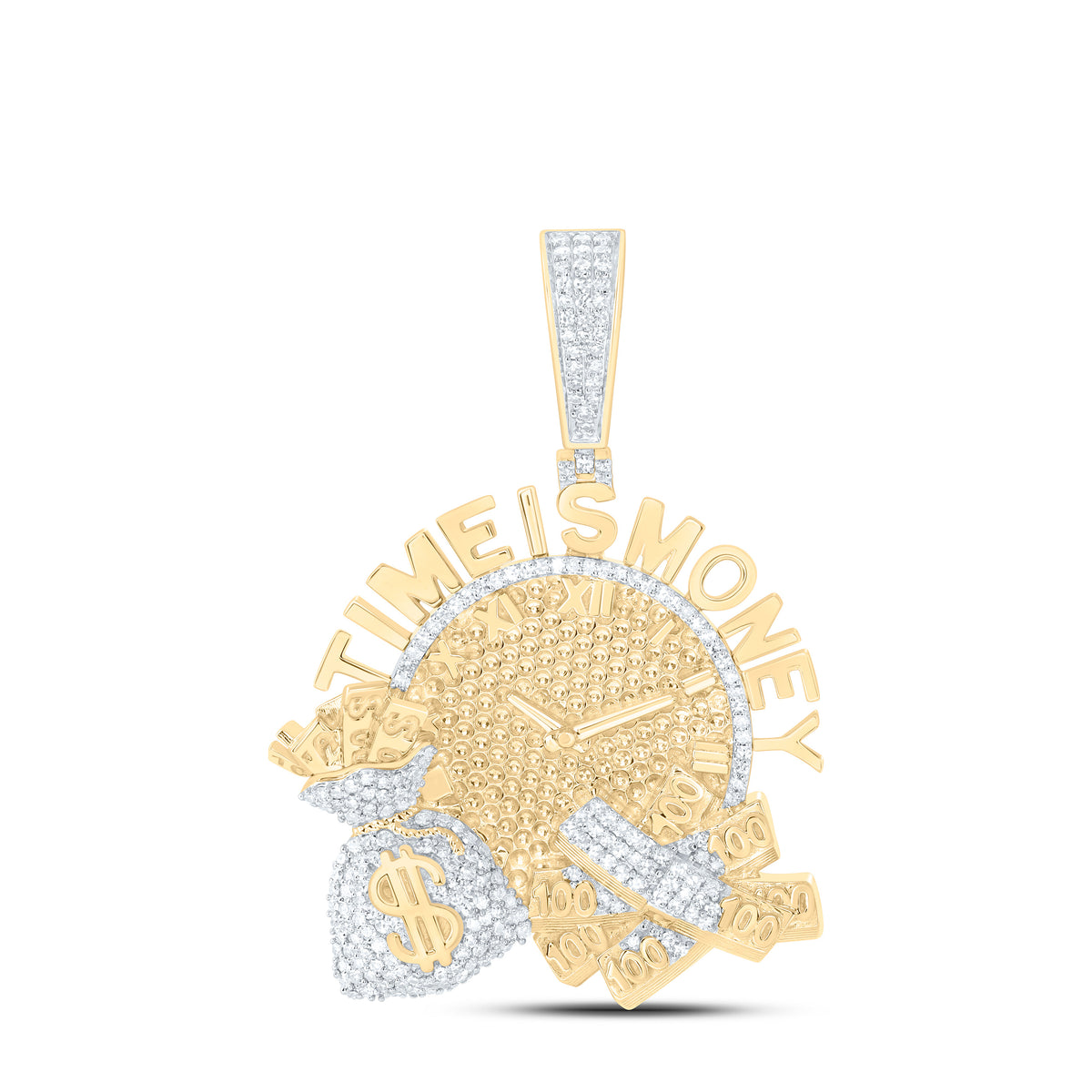 10k Gold 3/4 CTW-Natural Diamond Time Is Money Mens Charm