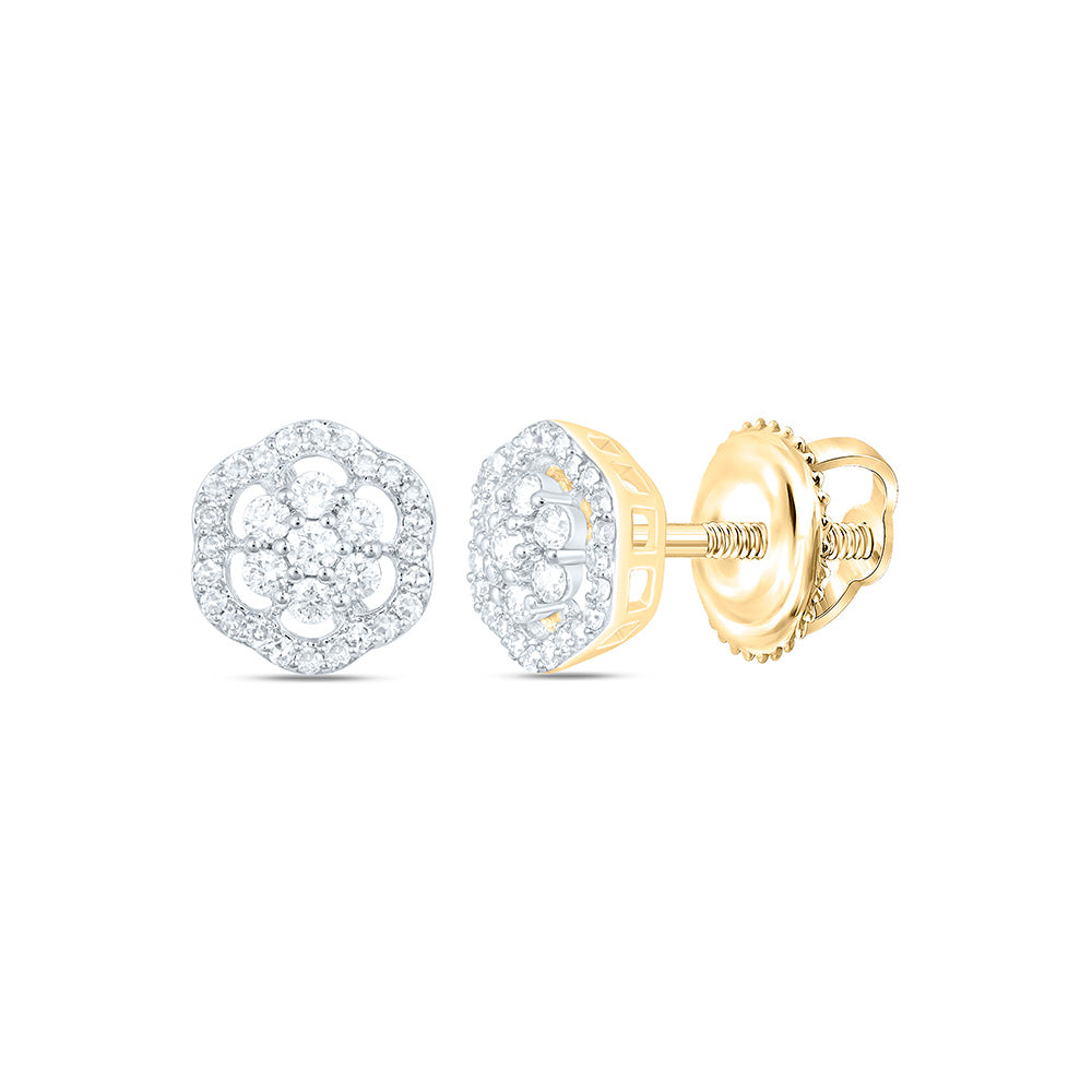 10k Gold 1/4 CTW-Natural Diamond Fashion Flower Earring