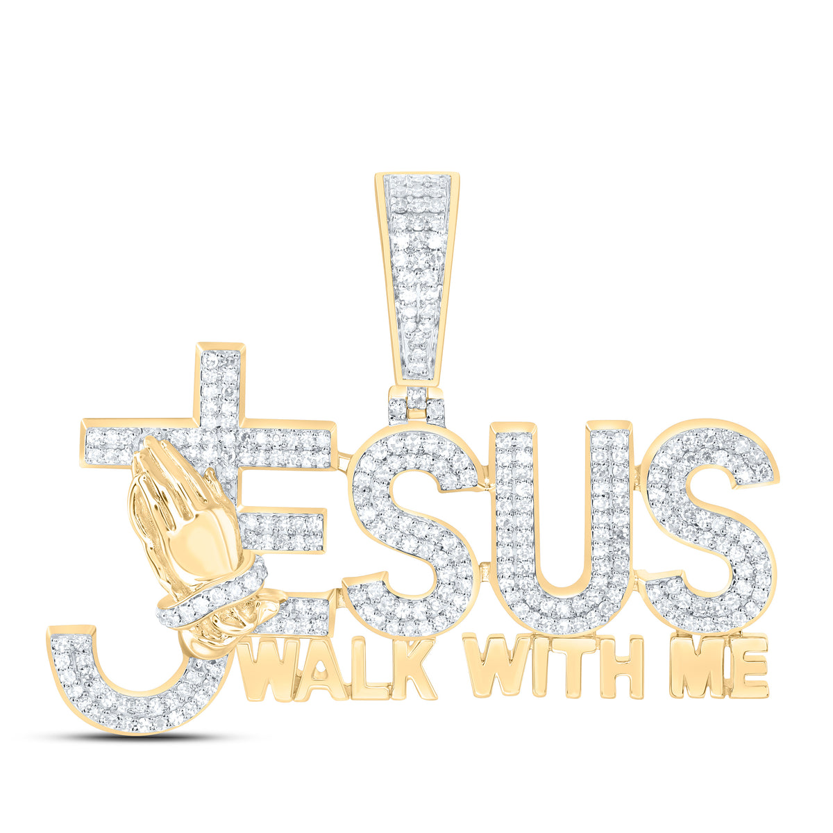 10k Gold 7/8 CTW-Natural Diamond Jesus Walk With Me Mens Charm