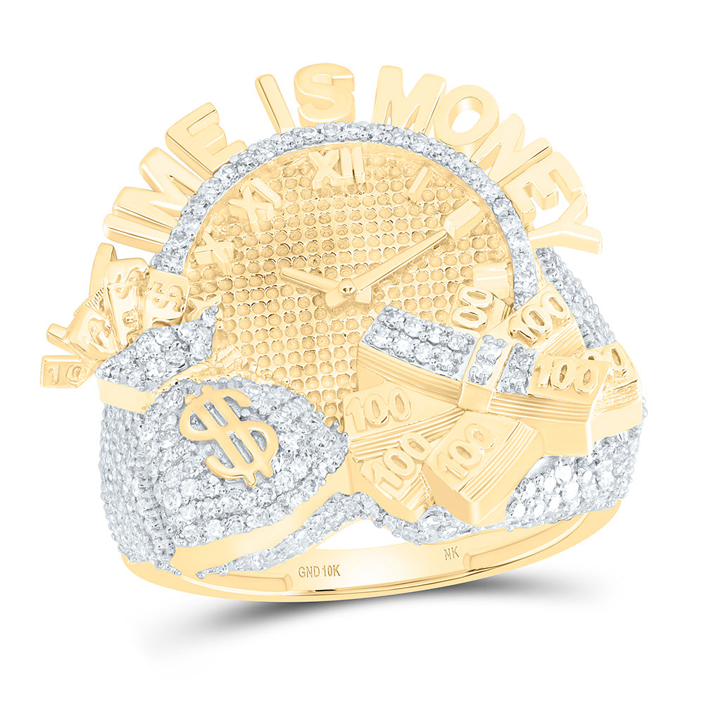 10k Gold 1 5/8 CTW-Natural Diamond Time Is Money Mens Ring