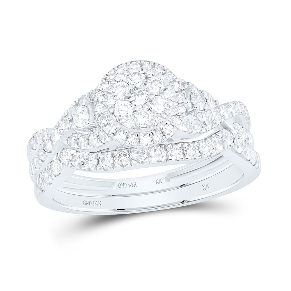 14k Gold 3/4 CTW-Natural Diamond Fashion Single Halo Bridal Set