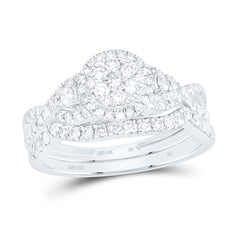 14k Gold 3/4 CTW-Natural Diamond Fashion Single Halo Bridal Set