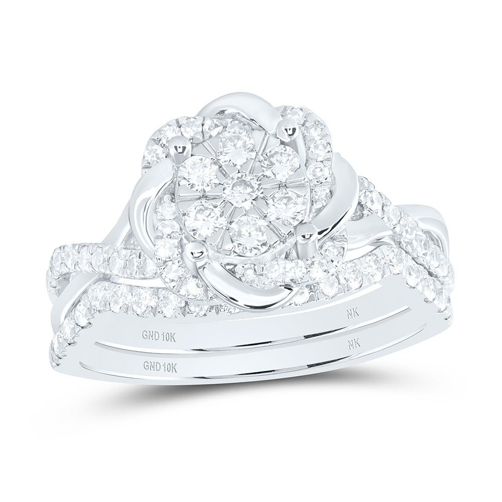 10k Gold 3/4 CTW-Natural Diamond Fashion Sing Halo Bridal Set