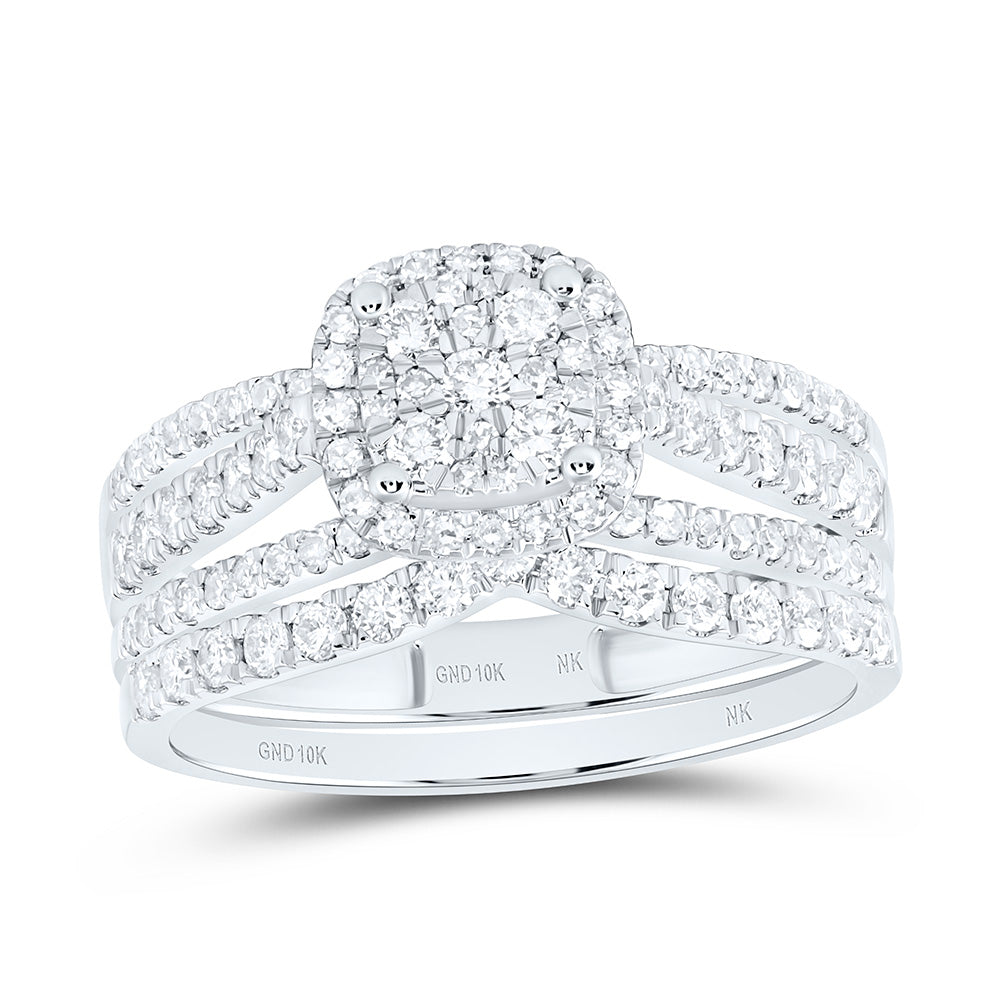 10k Gold 7/8 CTW-Natural Diamond Fashion Single Halo Square Bridal Set