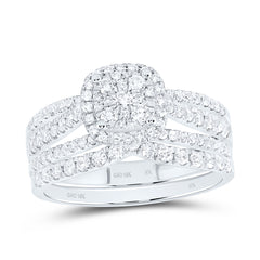 10k Gold 7/8 CTW-Natural Diamond Fashion Single Halo Square Bridal Set