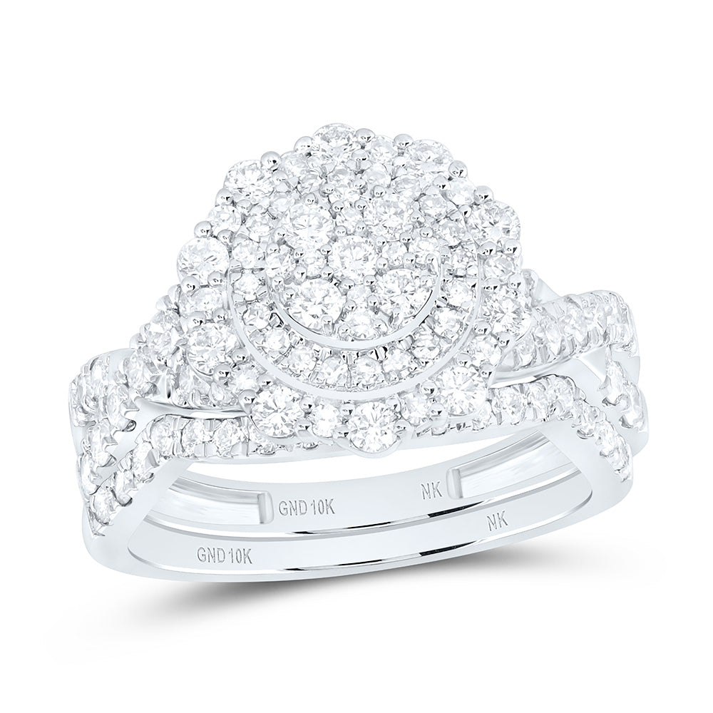10k Gold 1 1/5 CTW-Natural Diamond Fashion Double Halo Bridal Set