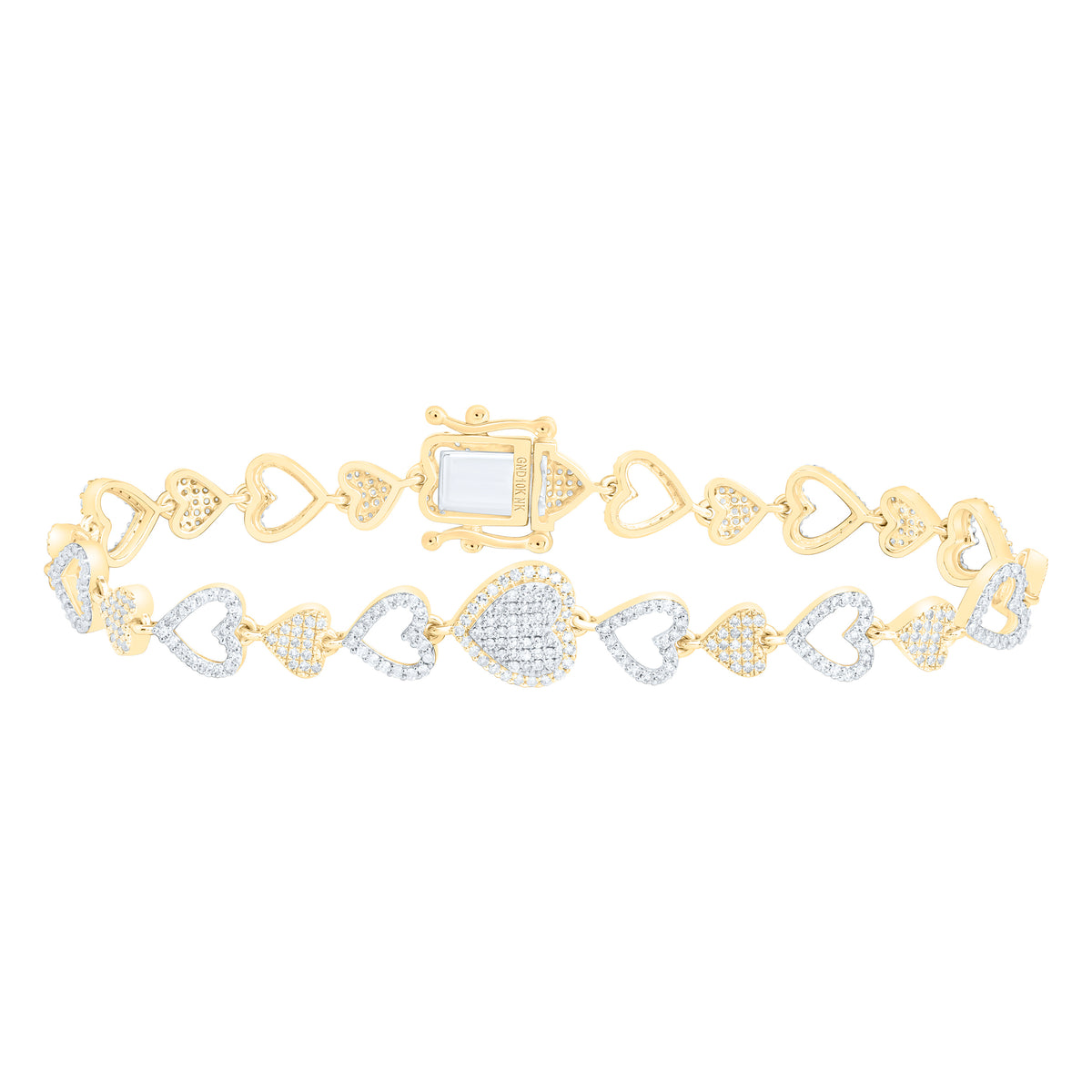 10k Gold 1 5/8 CTW-Natural Diamond Fashion Heart Bracelet (7 Inch )