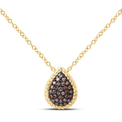 10k Gold 1/5 CTW-Natural Diamond Fashion Cognac Natural Pear Necklace (18 Inch )