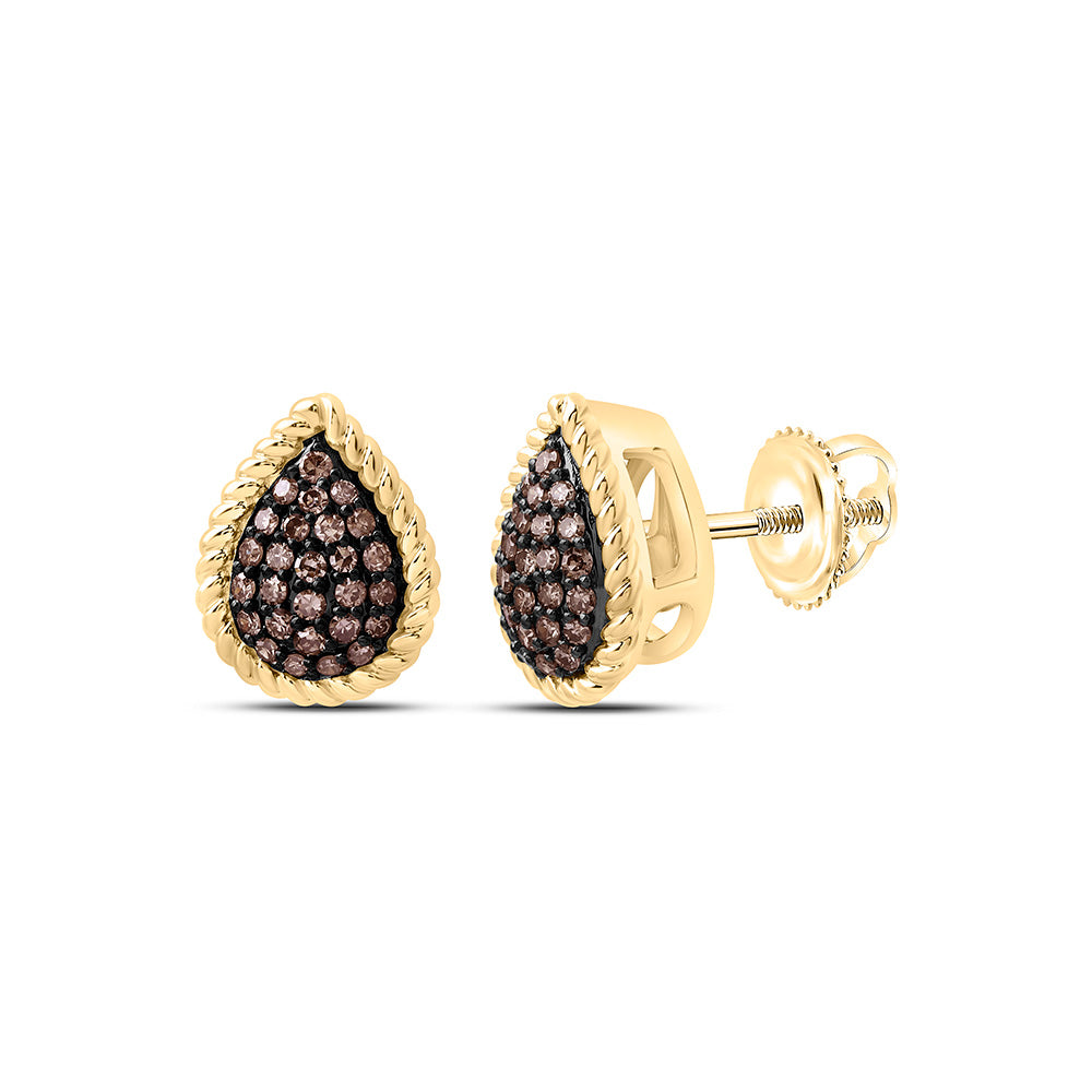 10k Gold 1/4 CTW-Natural Diamond Fashion Cognac Natural Pear Earring