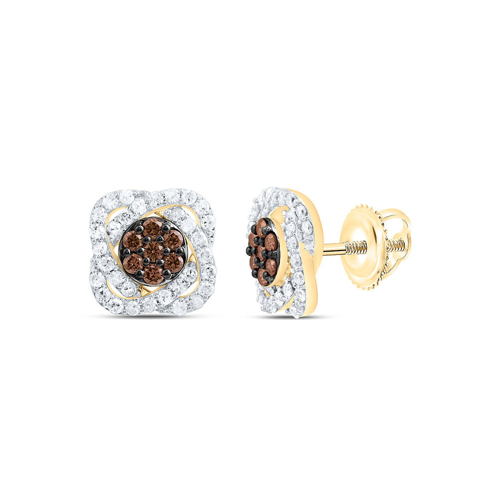 10k Gold 5/8 CTW-Natural Diamond Gift Cognac Natural Flower Earring