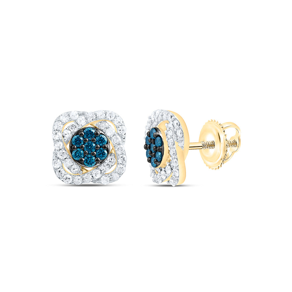 10k Gold 5/8 CTW-Natural Diamond Gift Blue Diamond Flower Earring