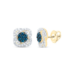 10k Gold 5/8 CTW-Natural Diamond Gift Blue Diamond Flower Earring