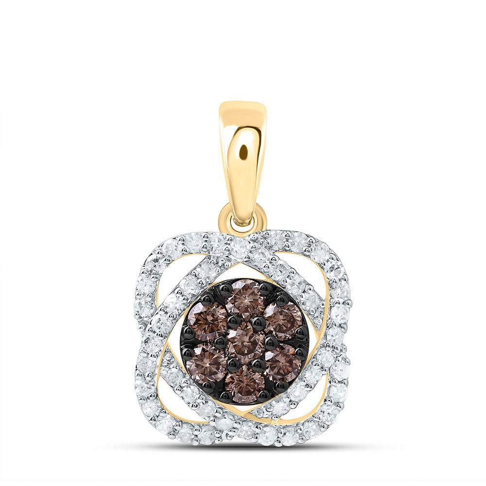 10k Gold 1/2 CTW-Natural Diamond Gift Cognac Natural Flower Pendant