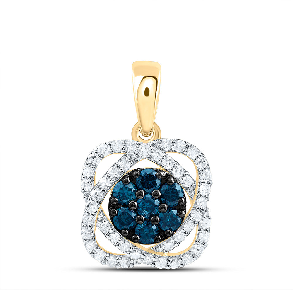 10k Gold 1/2 CTW-Natural Diamond Gift Blue Diamond Flower Pendant