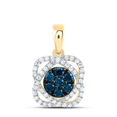 10k Gold 1/2 CTW-Natural Diamond Gift Blue Diamond Flower Pendant