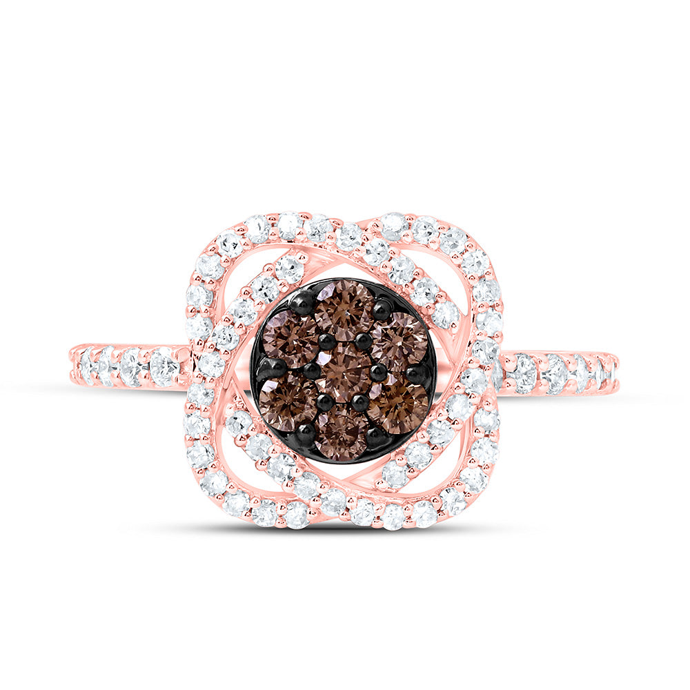 10k Gold 5/8 CTW-Natural Diamond Gift Cognac Natural Flower Ring