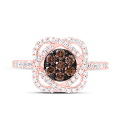 10k Gold 5/8 CTW-Natural Diamond Gift Cognac Natural Flower Ring