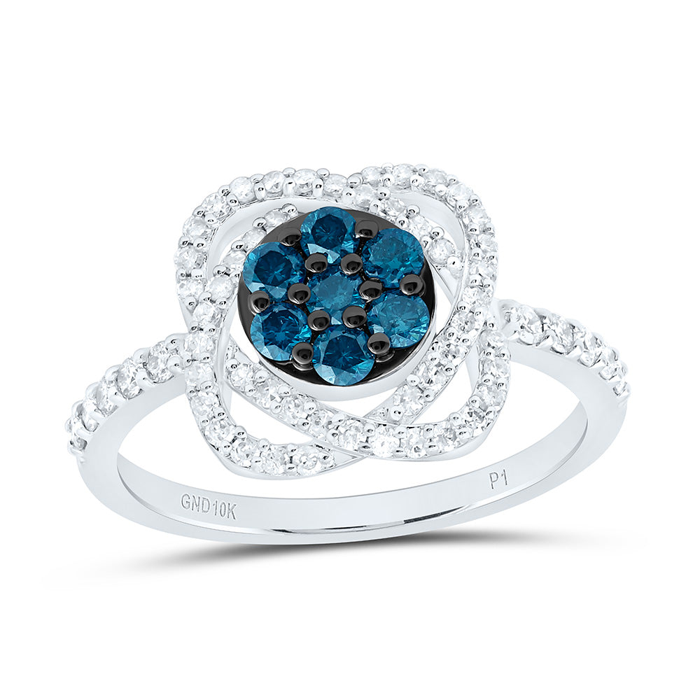10k Gold 5/8 CTW-Natural Diamond Gift Blue Diamond Flower Ring