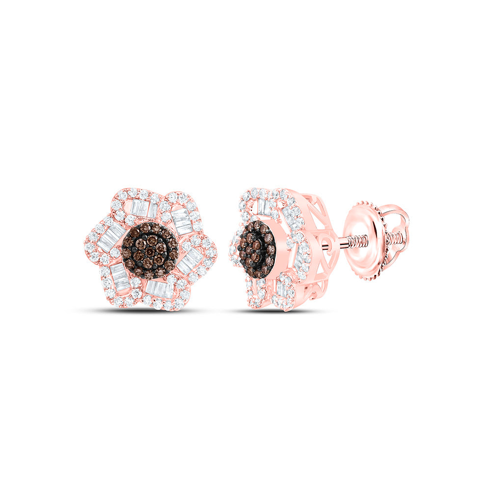 10k Gold 5/8 CTW-Natural Diamond Cognac Natural Flower Earring