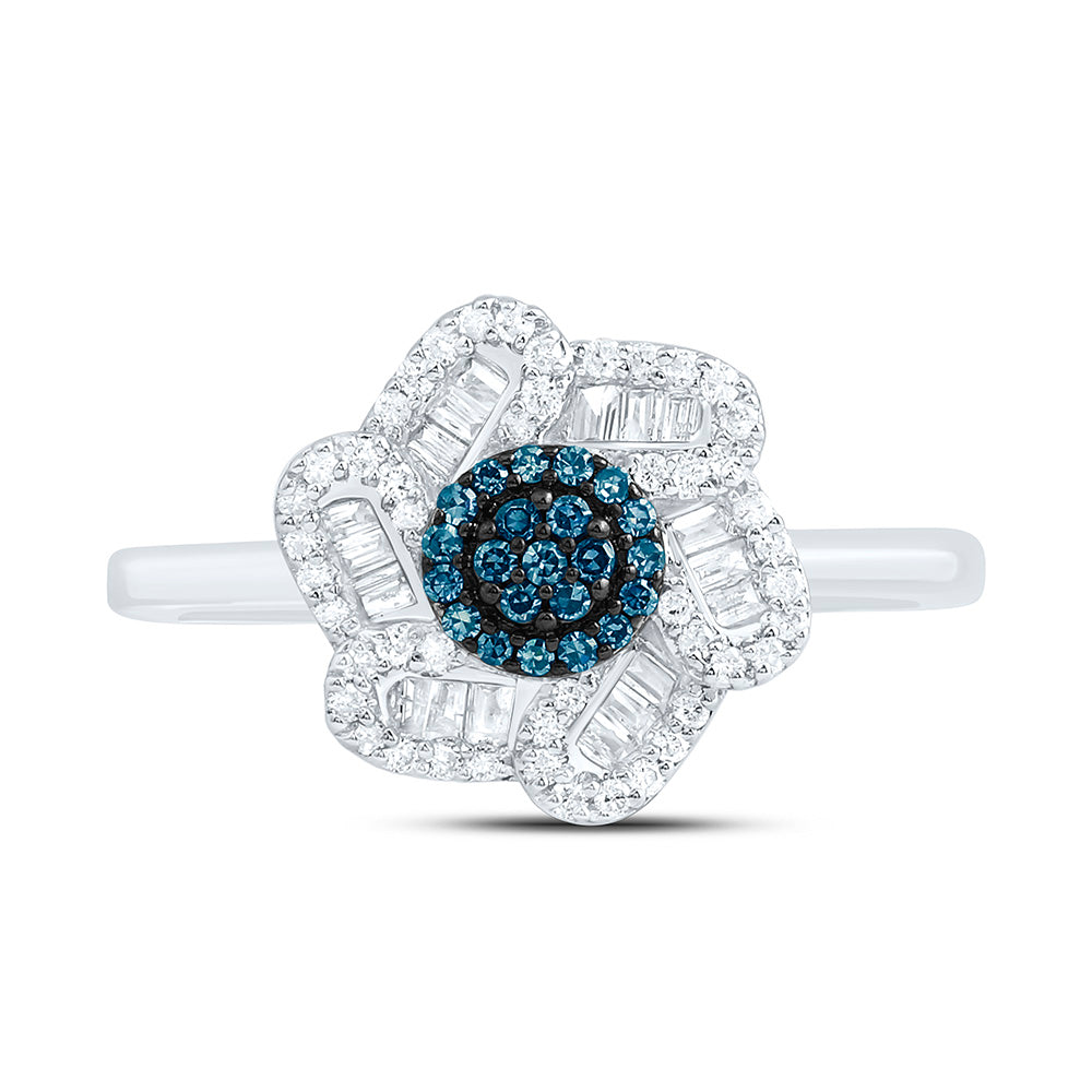 10k Gold 1/3 CTW-Natural Diamond Blue Diamond Flower Ring